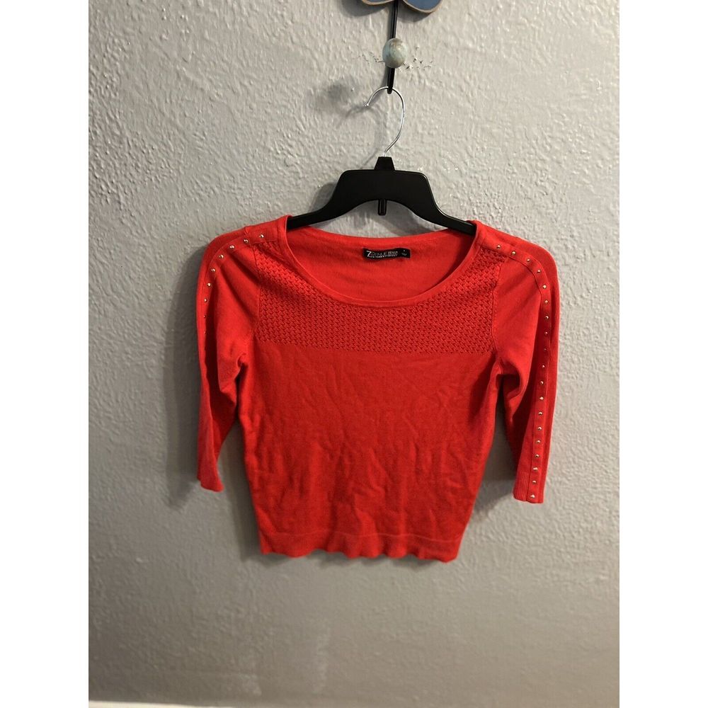 7th Avenue red scoop neck  women's 3/4 sleeve Sweater Size‎ Small